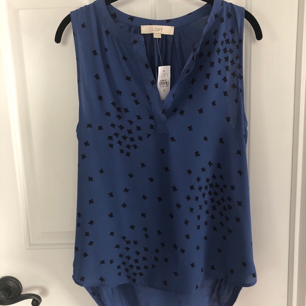 LOFT NWT Sleeveless Split Neck Mixed Media Top szS